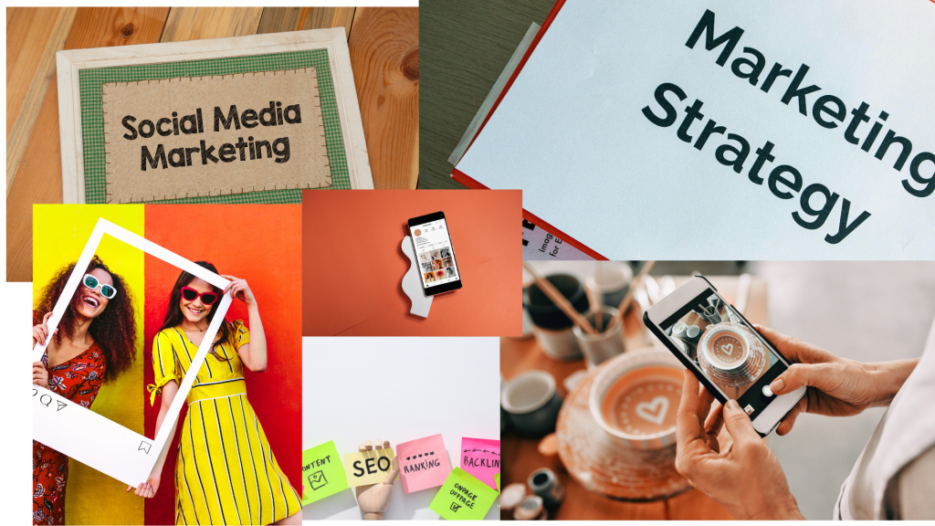 Social Media Marketing Services showing content strategy, SEO, Instagram marketing, and business branding.